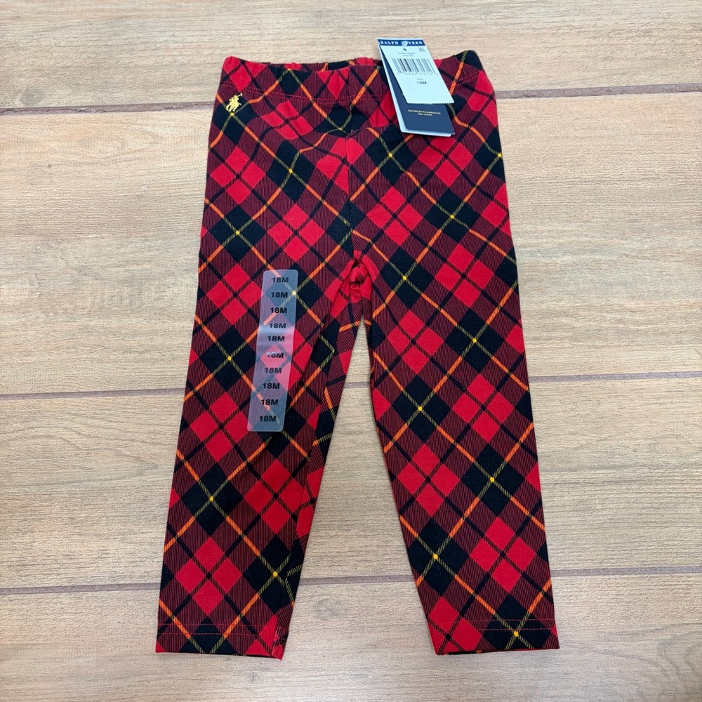 Ralph Lauren Childrenswear Girl's Plaid-Print Festive Leggings Size 18M NWT